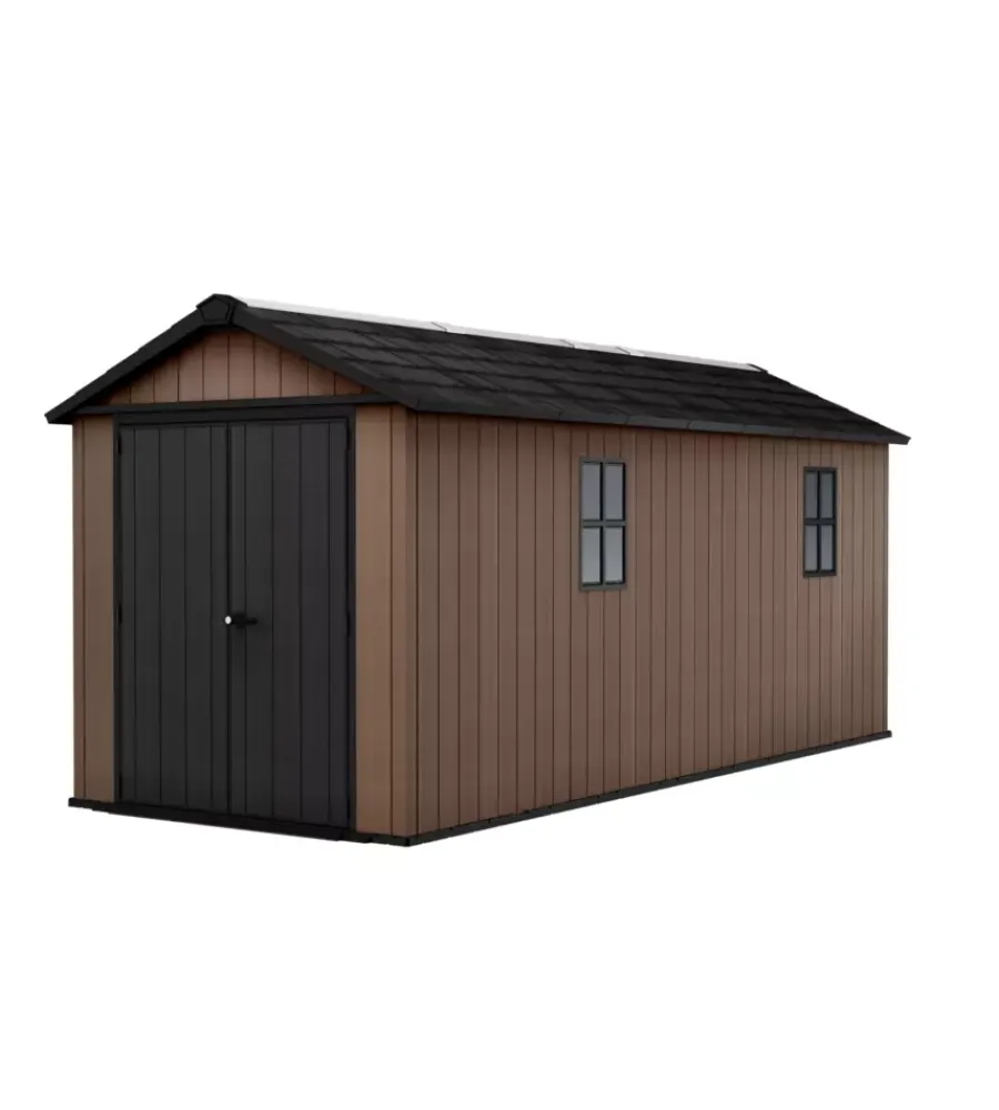 New Casetta da giardino "newton+ 7517/1775" in resina marrone doppia opzione montaggio 539x230x246 cm Casette Da Giardino