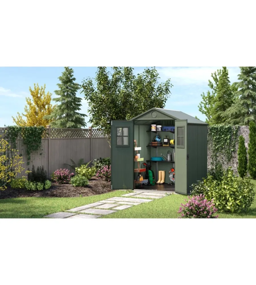 Casette Da Giardino-Keter Casetta da giardino "darwin 6x6" in evotech+ colore verde con porta battente doppia 190x183x221 cm