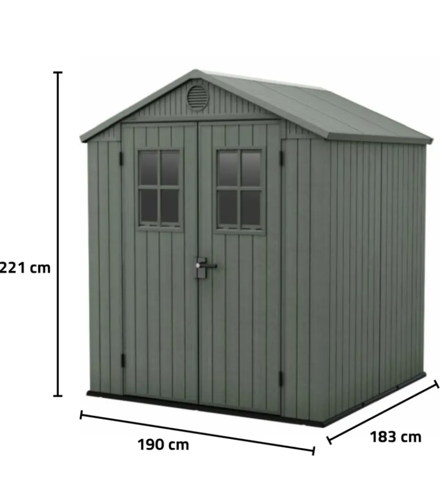 Casette Da Giardino-Keter Casetta da giardino "darwin 6x6" in evotech+ colore verde con porta battente doppia 190x183x221 cm