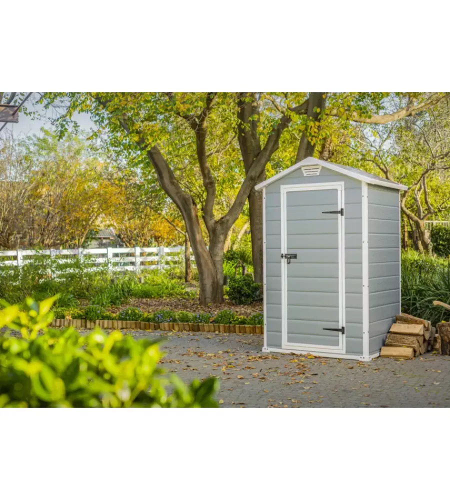 Keter Casette Da Giardino|Casetta da giardino "manor 4x3" in resina colore grigio con porta battente singola 129x103x196 cm