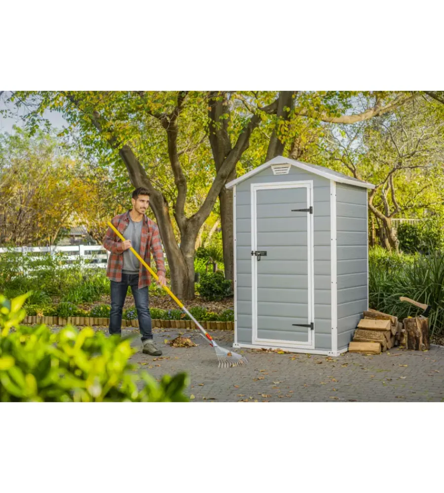 Keter Casette Da Giardino|Casetta da giardino "manor 4x3" in resina colore grigio con porta battente singola 129x103x196 cm