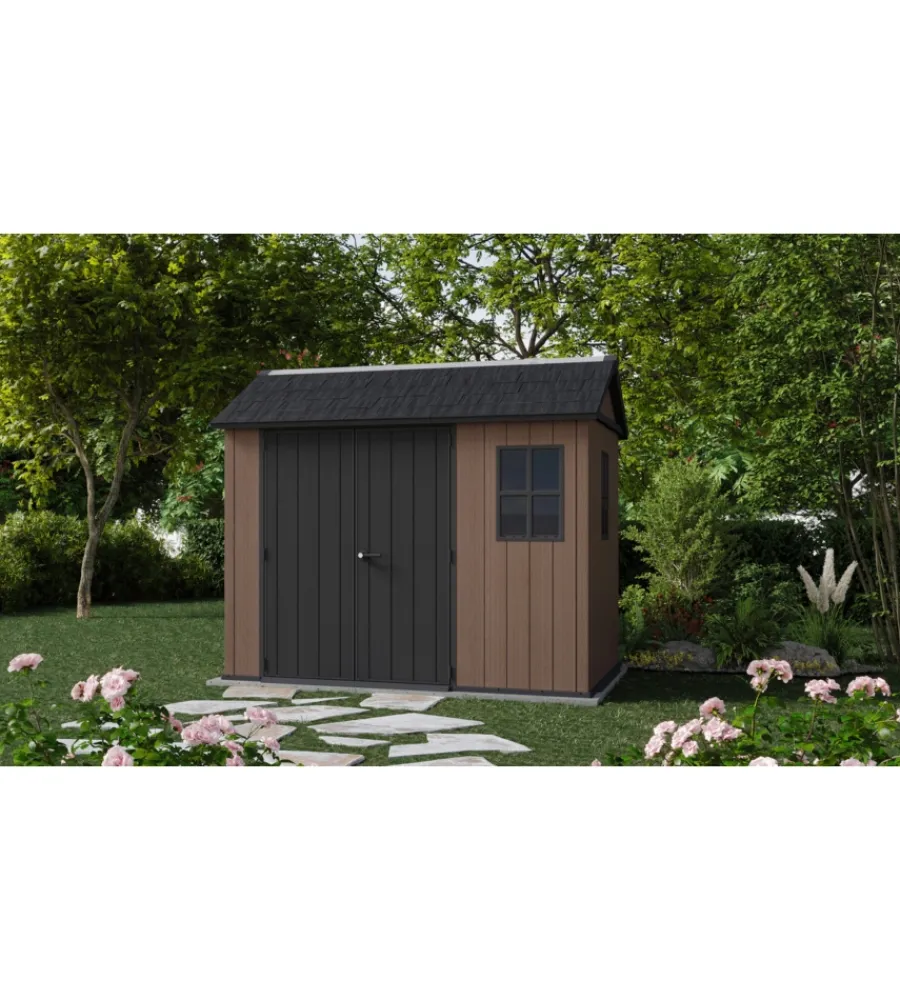 Keter Casette Da Giardino|Casetta da giardino "newton+ 759/975" in resina marrone doppia opzione montaggio 287x230x246 cm