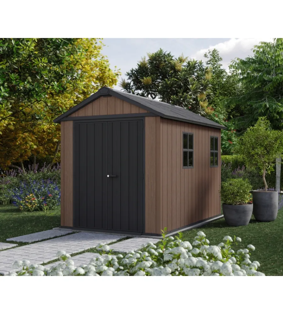 Keter Casette Da Giardino|Casetta da giardino "newton+ 759/975" in resina marrone doppia opzione montaggio 287x230x246 cm