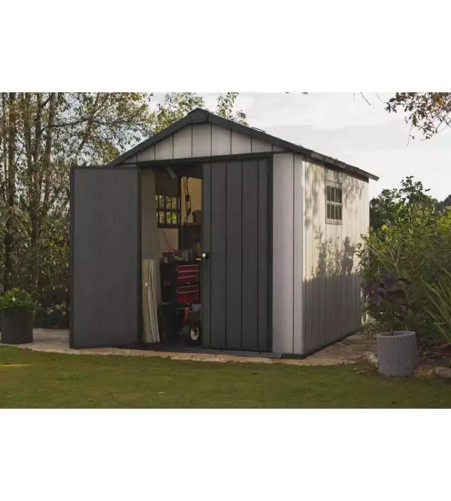 Keter Casette Da Giardino|Casetta da giardino "oakland 759" in duotech colore grigio con porta battente doppia 229x287x242 cm