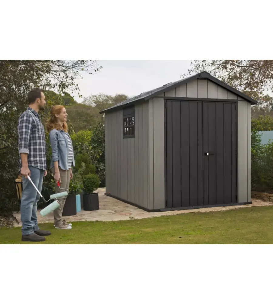 Keter Casette Da Giardino|Casetta da giardino "oakland 759" in duotech colore grigio con porta battente doppia 229x287x242 cm