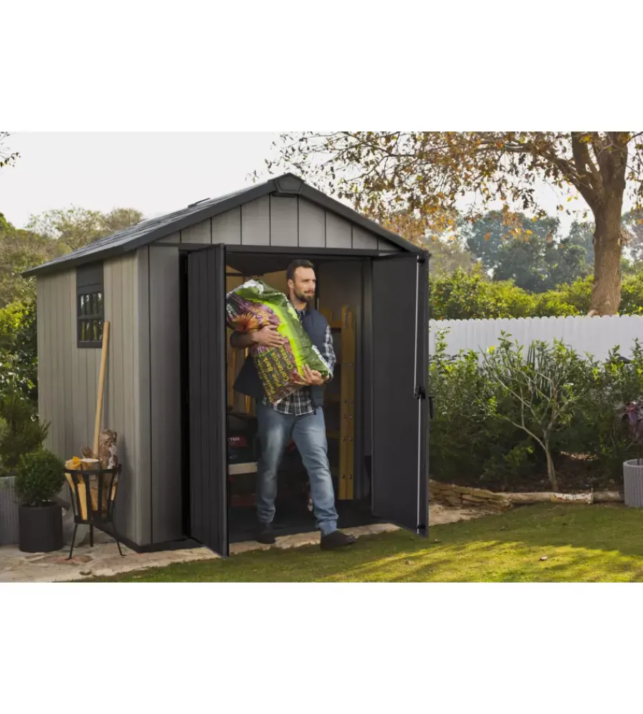 Keter Casette Da Giardino|Casetta da giardino "oakland 759" in duotech colore grigio con porta battente doppia 229x287x242 cm