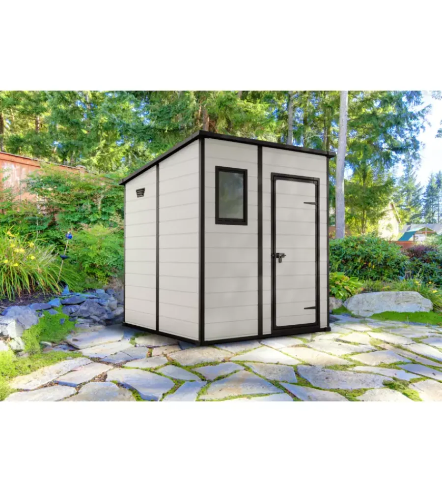 Sale Casetta da giardino "manor pent 6x6" in resina colore beige con porta battente singola 183,5x185x200 cm Casette Da Giardino