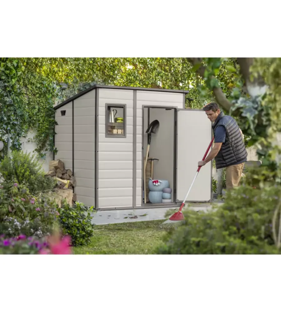 Sale Casetta da giardino "manor pent 6x6" in resina colore beige con porta battente singola 183,5x185x200 cm Casette Da Giardino