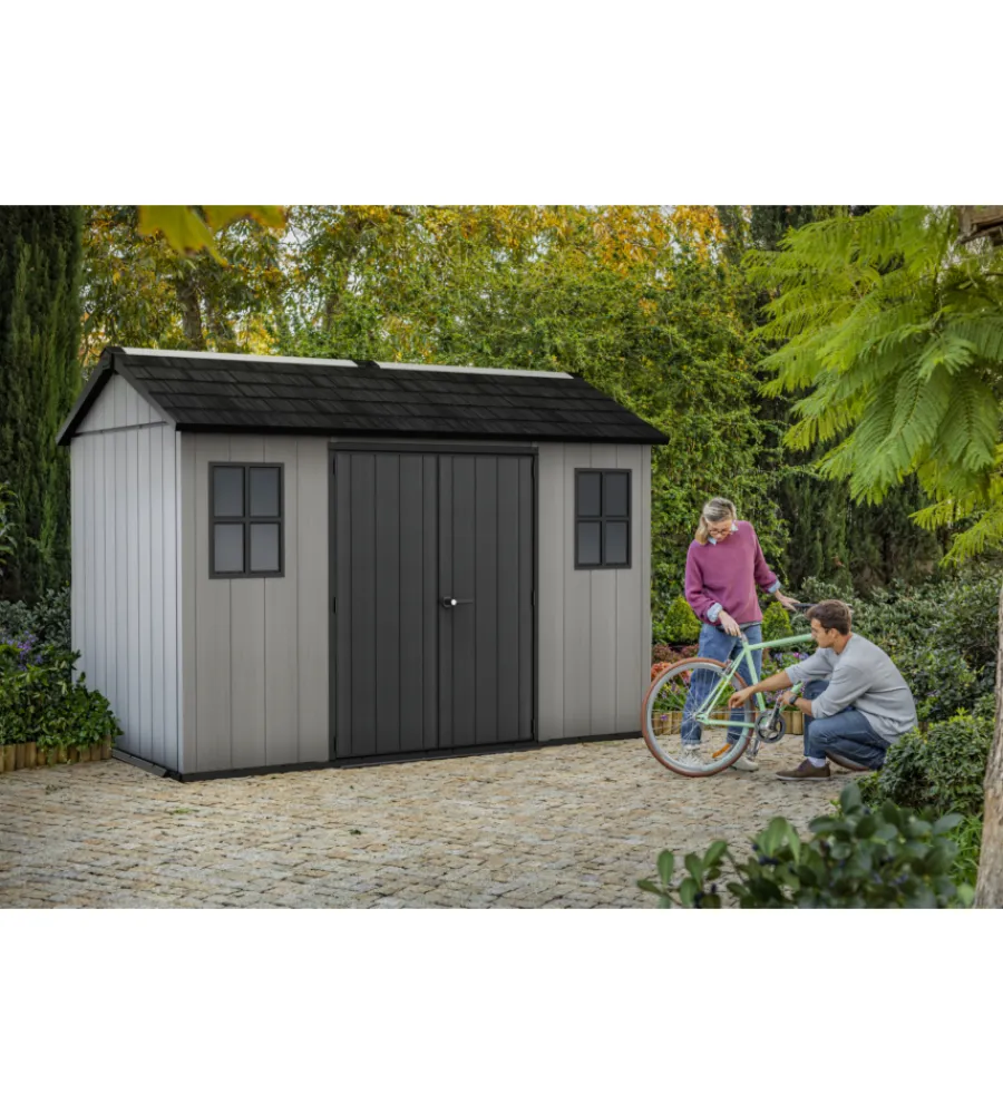 Online Casetta da giardino "oakland 1175sd" in duotech colore grigio con porta battente doppia 350x229x254 cm Casette Da Giardino