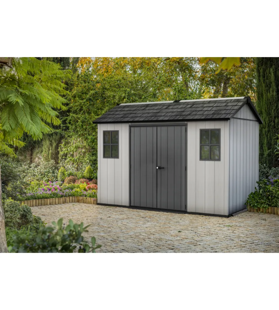 Online Casetta da giardino "oakland 1175sd" in duotech colore grigio con porta battente doppia 350x229x254 cm Casette Da Giardino