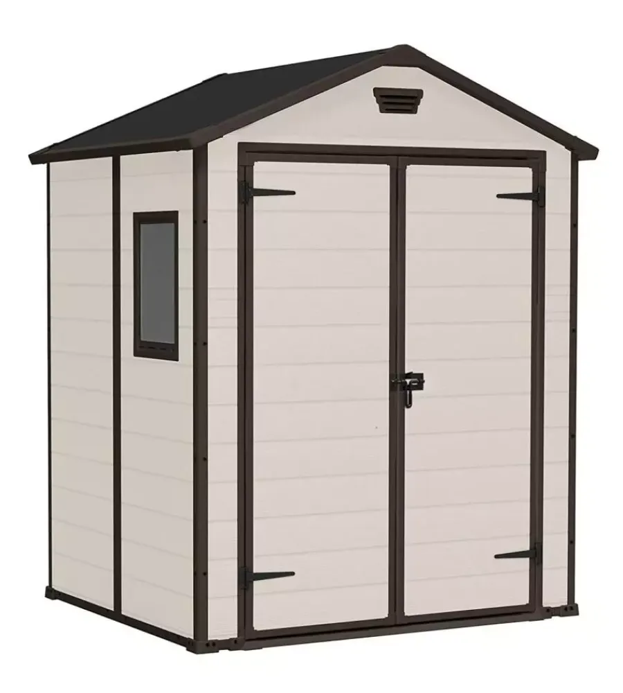 Casette Da Giardino-Keter Casetta da giardino "manor 6x5" in resina colore beige con porta battente doppia 185x152x226 cm