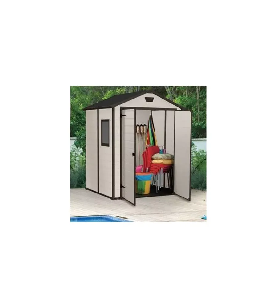 Casette Da Giardino-Keter Casetta da giardino "manor 6x5" in resina colore beige con porta battente doppia 185x152x226 cm