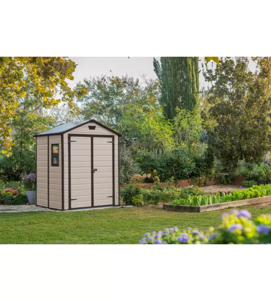 Casette Da Giardino-Keter Casetta da giardino "manor 6x5" in resina colore beige con porta battente doppia 185x152x226 cm