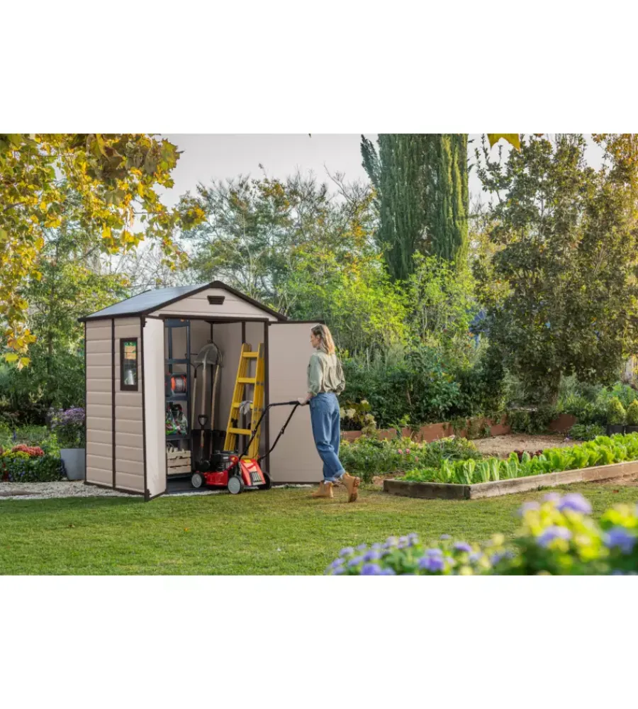 Casette Da Giardino-Keter Casetta da giardino "manor 6x5" in resina colore beige con porta battente doppia 185x152x226 cm