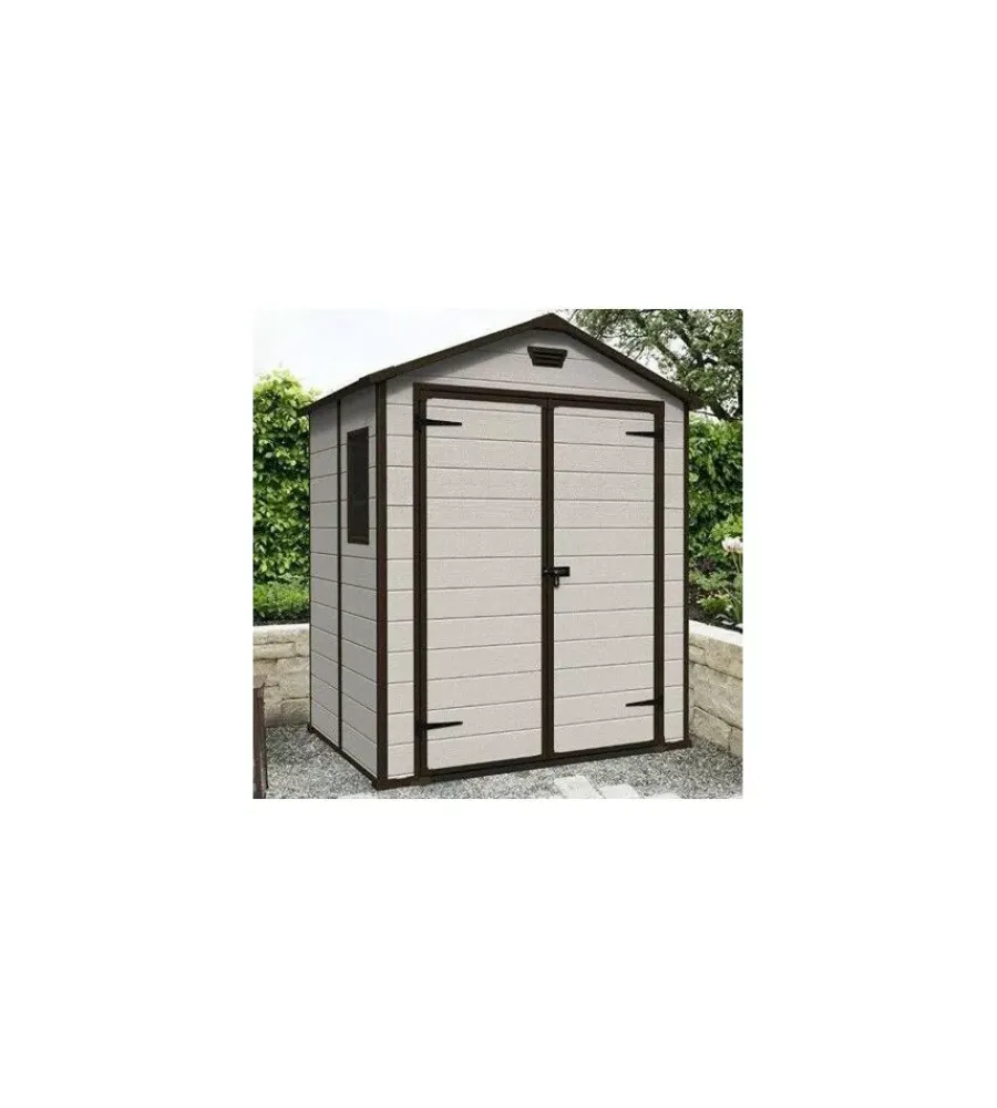 Casette Da Giardino-Keter Casetta da giardino "manor 6x5" in resina colore beige con porta battente doppia 185x152x226 cm