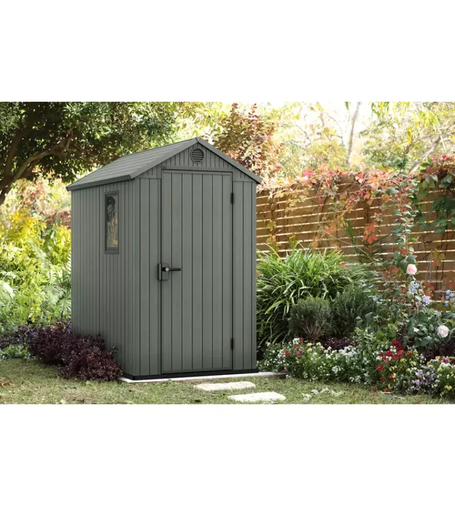 Casette Da Giardino-Keter Casetta da giardino "darwin 4x6" in evotech+ colore verde con porta battente singola 125,8x184,5x205,1 cm