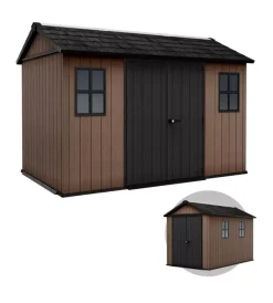 New Casetta da giardino "newton+ 7511/1175" in resina marrone doppia opzione montaggio 350x230x246 cm Casette Da Giardino