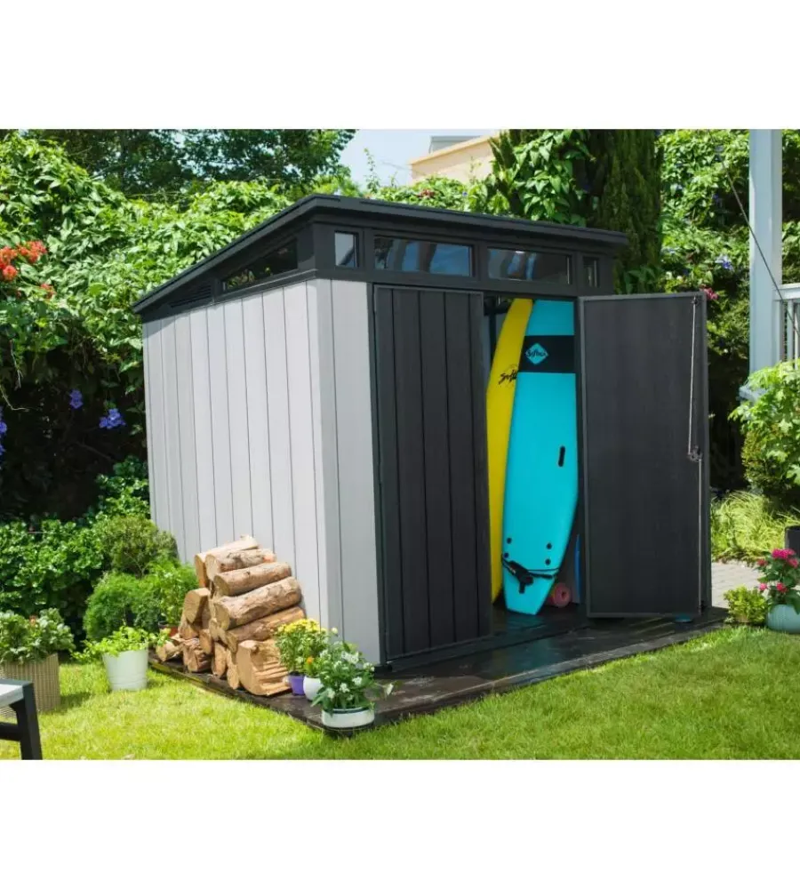 Discount Casetta da giardino "artisan 7x7" in duotech colore grigio con porta battente doppia 214x218x226 cm Casette Da Giardino