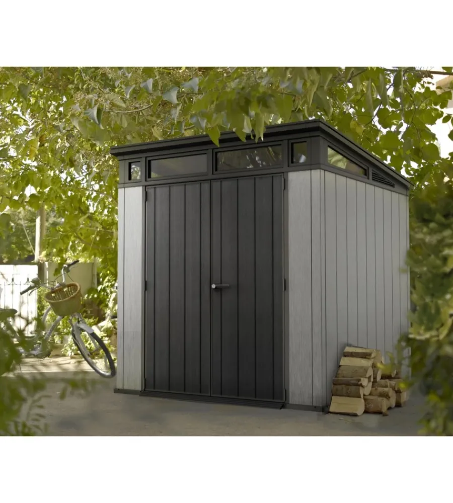 Discount Casetta da giardino "artisan 7x7" in duotech colore grigio con porta battente doppia 214x218x226 cm Casette Da Giardino