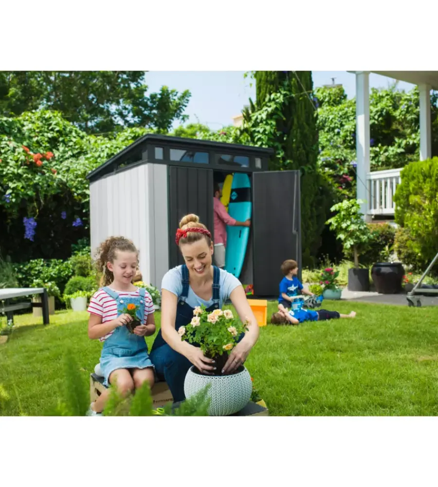 Discount Casetta da giardino "artisan 7x7" in duotech colore grigio con porta battente doppia 214x218x226 cm Casette Da Giardino