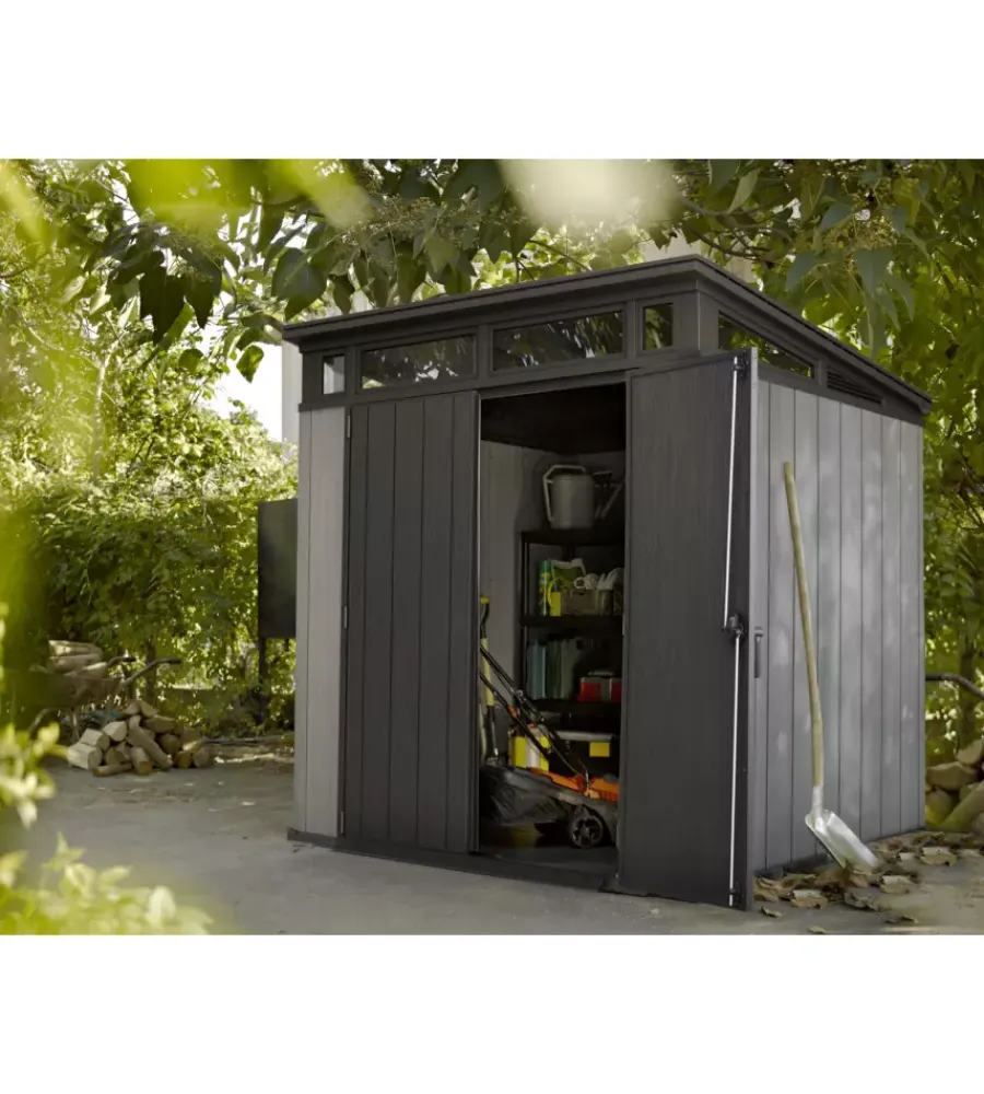 Discount Casetta da giardino "artisan 7x7" in duotech colore grigio con porta battente doppia 214x218x226 cm Casette Da Giardino