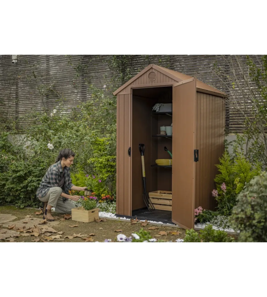 Keter Casette Da Giardino|Casetta da giardino "darwin 4x4" in evotech+ colore marrone con porta battente singola 123,8x117x205,1 cm