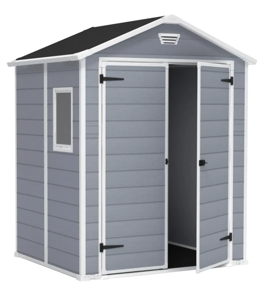 Keter Casette Da Giardino|Casetta da giardino "manor 6x5" in resina colore grigio con porta battente doppia 185x152x226 cm