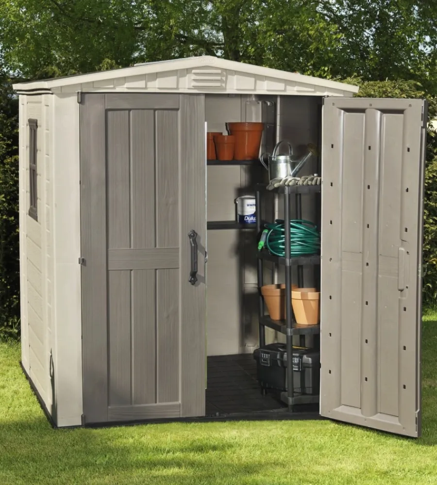 Keter Casette Da Giardino|Casetta da giardino "factor 6x6" in resina colore beige con porta battente doppia 178x195,5x208 cm