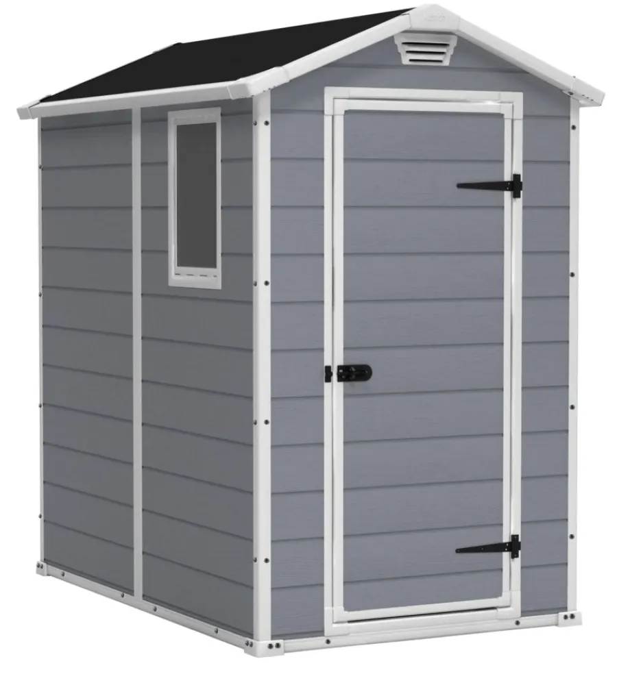 Hot Casetta da giardino "manor 4x6" in resina colore grigio con porta battente singola 130x192x198 cm Casette Da Giardino