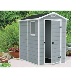 Hot Casetta da giardino "manor 4x6" in resina colore grigio con porta battente singola 130x192x198 cm Casette Da Giardino