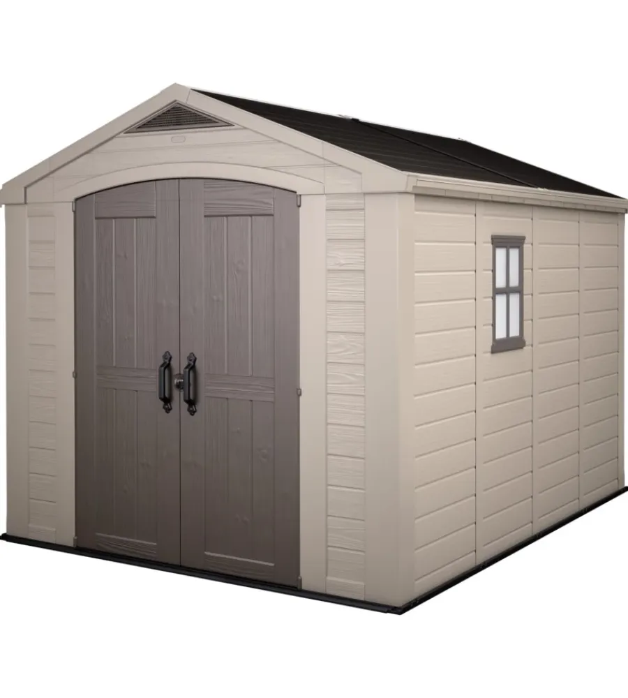 Casette Da Giardino-Keter Casetta da giardino "factor 8x11" in resina colore beige con porta battente doppia 256,4x331,5x243 cm