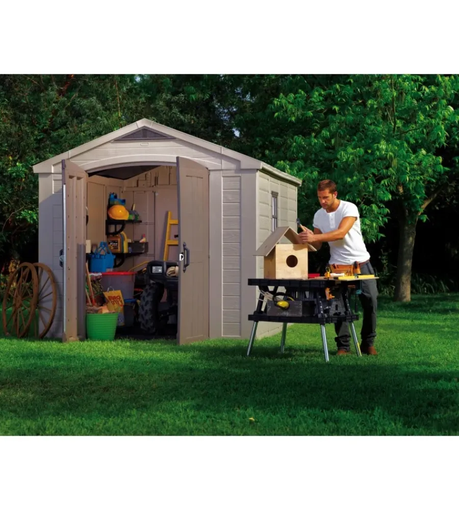 Casette Da Giardino-Keter Casetta da giardino "factor 8x11" in resina colore beige con porta battente doppia 256,4x331,5x243 cm