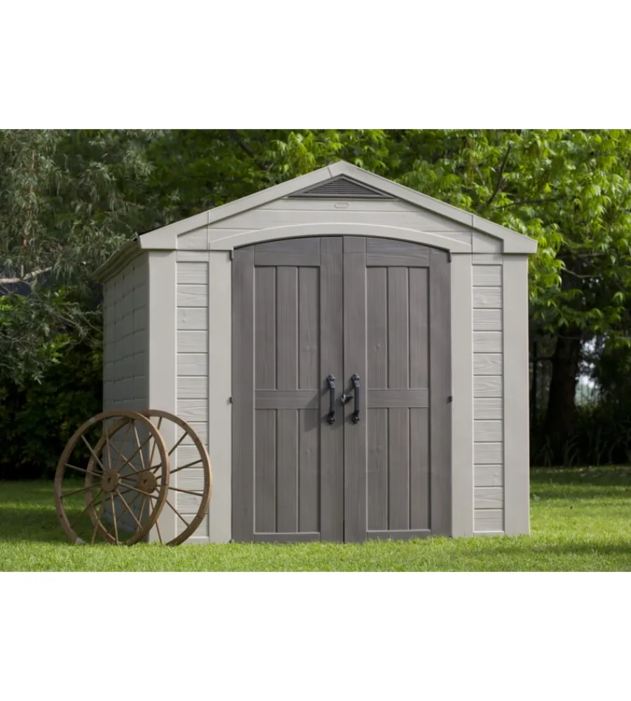 Casette Da Giardino-Keter Casetta da giardino "factor 8x11" in resina colore beige con porta battente doppia 256,4x331,5x243 cm