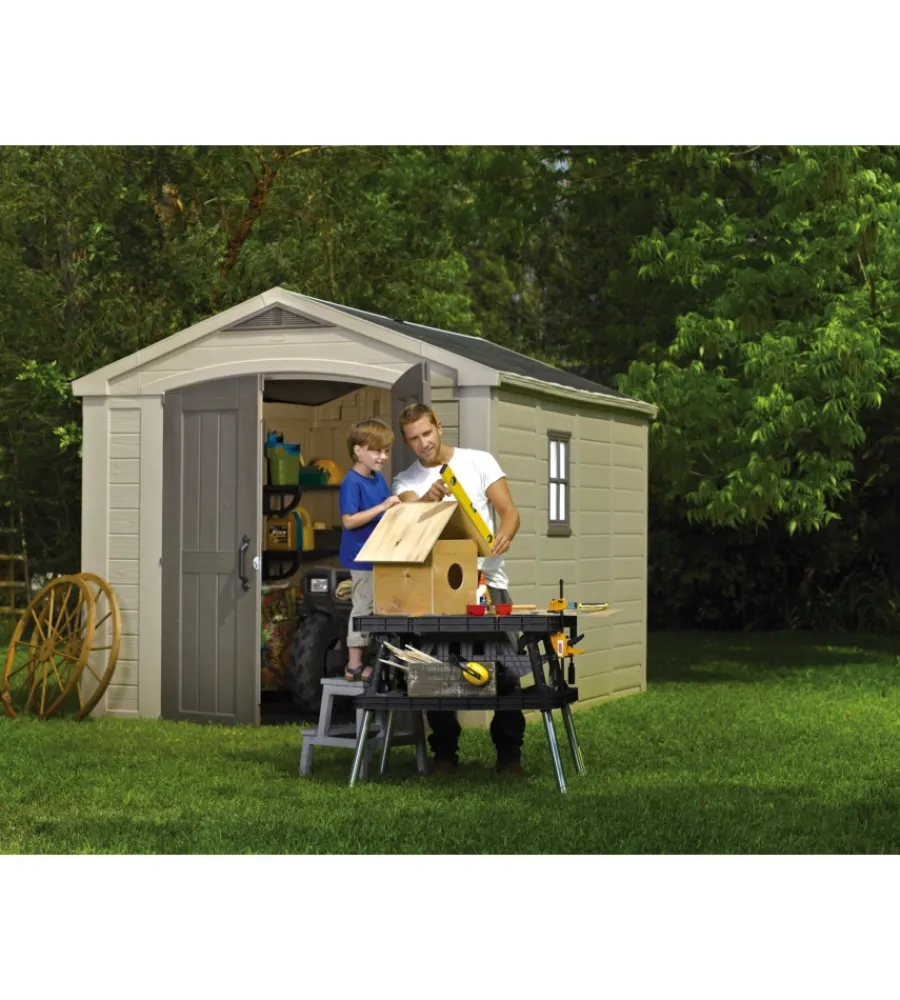 Casette Da Giardino-Keter Casetta da giardino "factor 8x11" in resina colore beige con porta battente doppia 256,4x331,5x243 cm