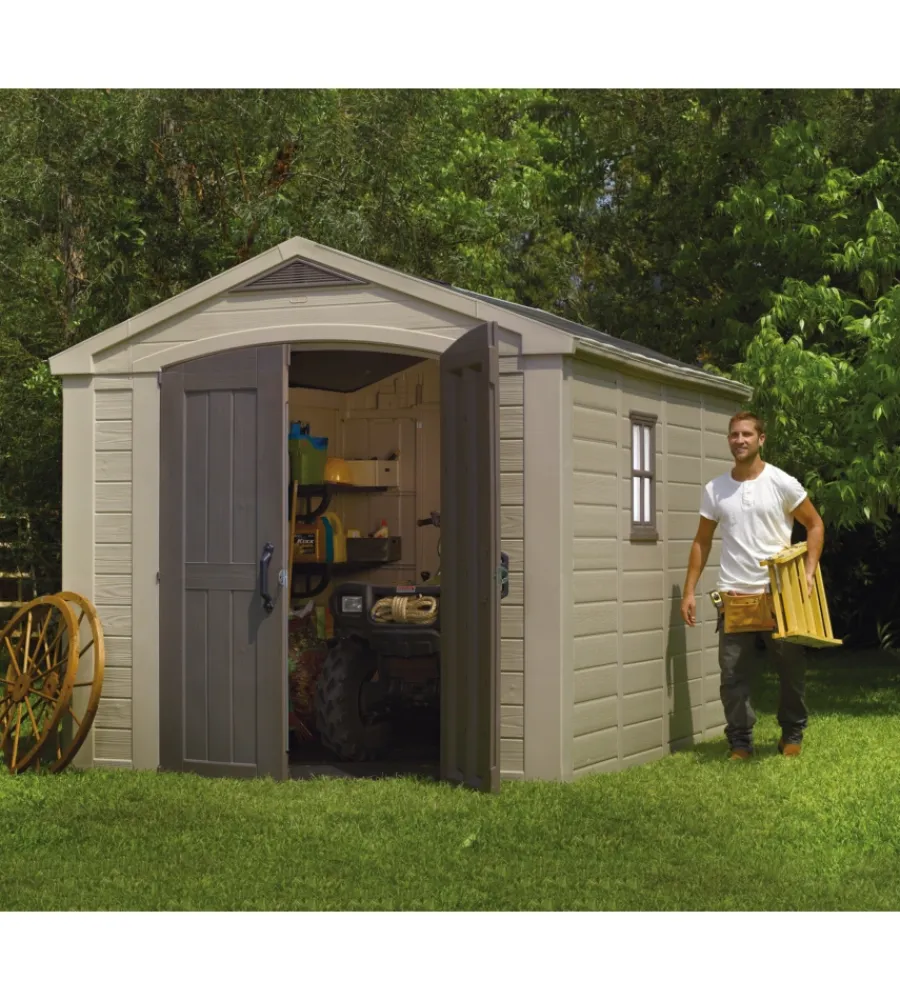 Casette Da Giardino-Keter Casetta da giardino "factor 8x11" in resina colore beige con porta battente doppia 256,4x331,5x243 cm