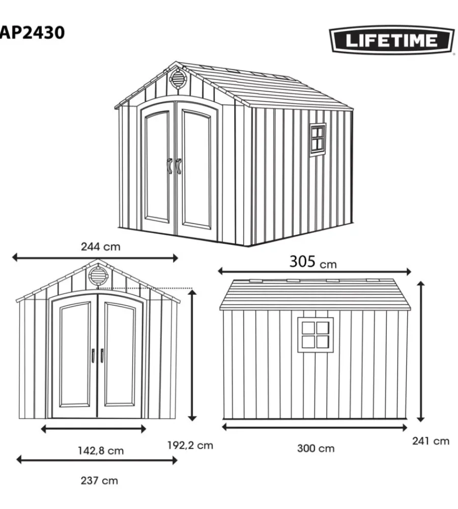 Casette Da Giardino-Lifetime Casetta da giardino in resina effetto legno grigio 244x305x241 cm