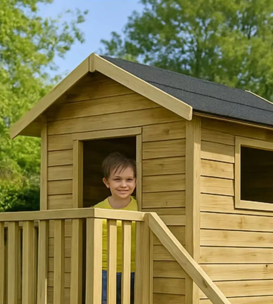 Casette Da Giardino-Domus Casetta da giardino per bambini in legno "hubert" con scivolo e sabbiera 226,5x176x272 cm