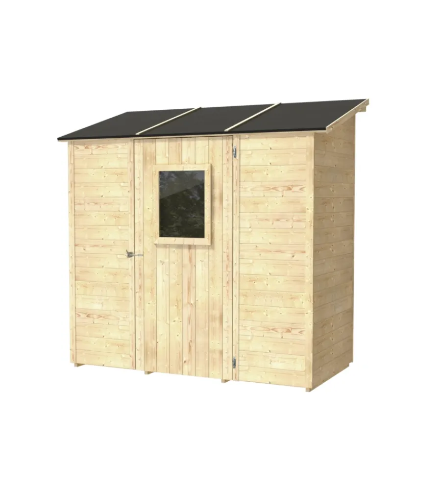 Clearance Casetta in legno addossata da giardino "vaniglia" in abete 207x102x222 cm Casette Da Giardino
