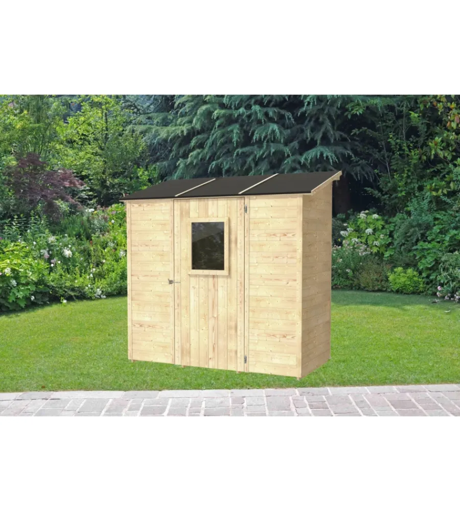 Clearance Casetta in legno addossata da giardino "vaniglia" in abete 207x102x222 cm Casette Da Giardino