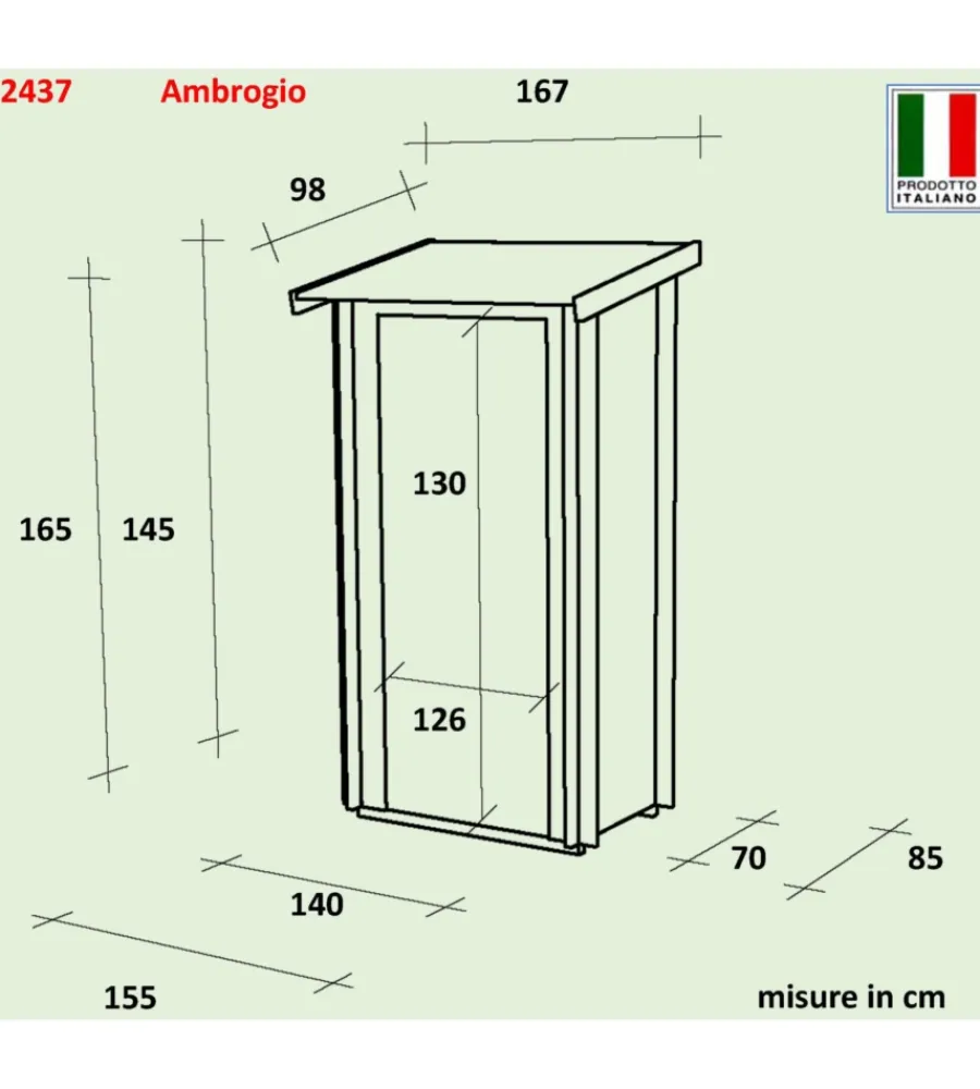 Casette Da Giardino-Alce Casetta in legno addossata da giardino "ambrogio" in abete 155x85x165 cm