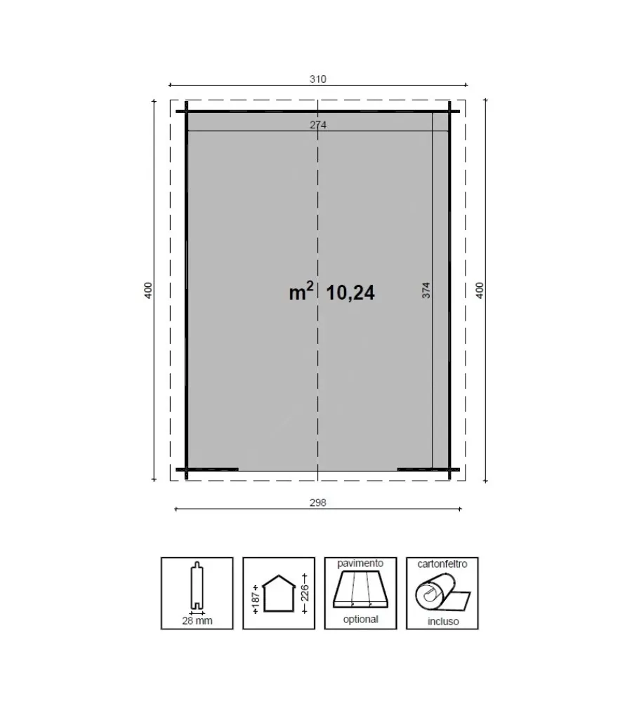 Outlet Casetta in legno da giardino "diana" in abete grezzo 300x400x226 cm Casette Da Giardino