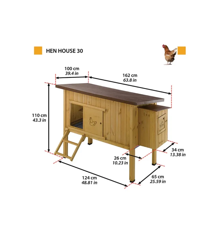 New Casetta pollaio per galline in legno "hen house 30", 162x100x110 cm - Gabbie Per Uccelli