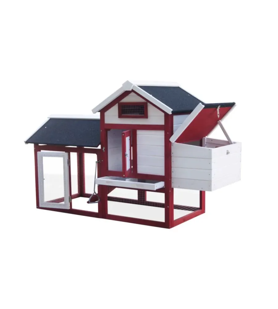 Recinzione X Animali-Habrita Casetta pollaio per galline in legno "po 1562" rosso e bianco 152x62x92 cm