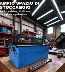 Discount Cassetta porta attrezzi in metallo 3 scomparti 47x22x19,5 cm Officina E Garage