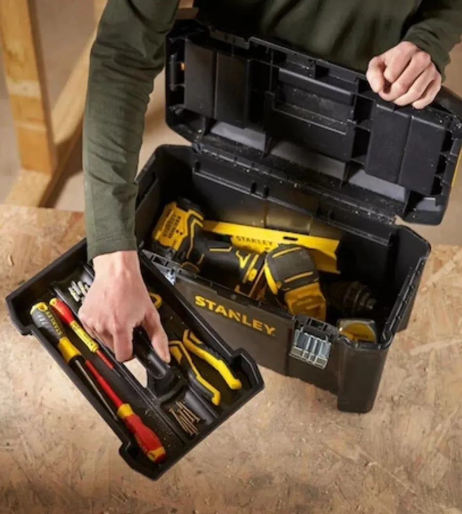 Officina E Garage- Cassetta porta utensili stanley "essential" con chiusura in metallo, 45x25x25 cm