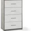 Sale Cassettiera 4 cassetti bianco e cemento, 71x110x41 cm Cassettiere