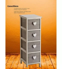 Cassettiere- Cassettiera 4 cassetti in legno di paulownia bianca e grigia armonia 26x32x81 cm