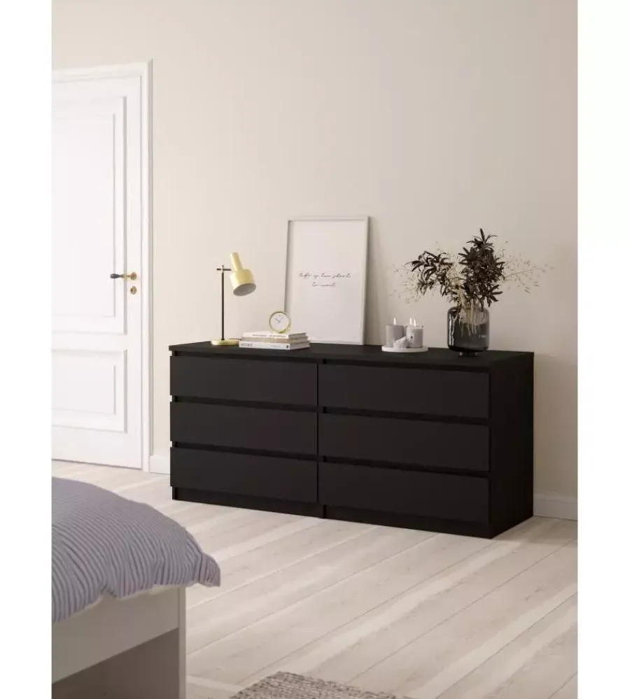 Letti E Comodini- Cassettiera 6 cassetti "naia" nero opaco 153,8x50x70,1 cm