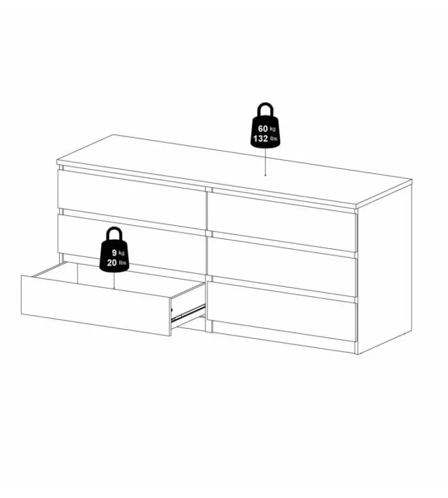 Letti E Comodini- Cassettiera 6 cassetti "naia" nero opaco 153,8x50x70,1 cm
