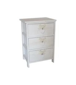 Clearance Cassettiera armonia "white washed" 3 cassetti cuore e fiocchi in legno di paulownia 40x29x58 cm Cassettiere